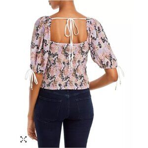 NEW Free People Back On Top Crop Smocked Shirt Blouse Puff Sleeve Size S